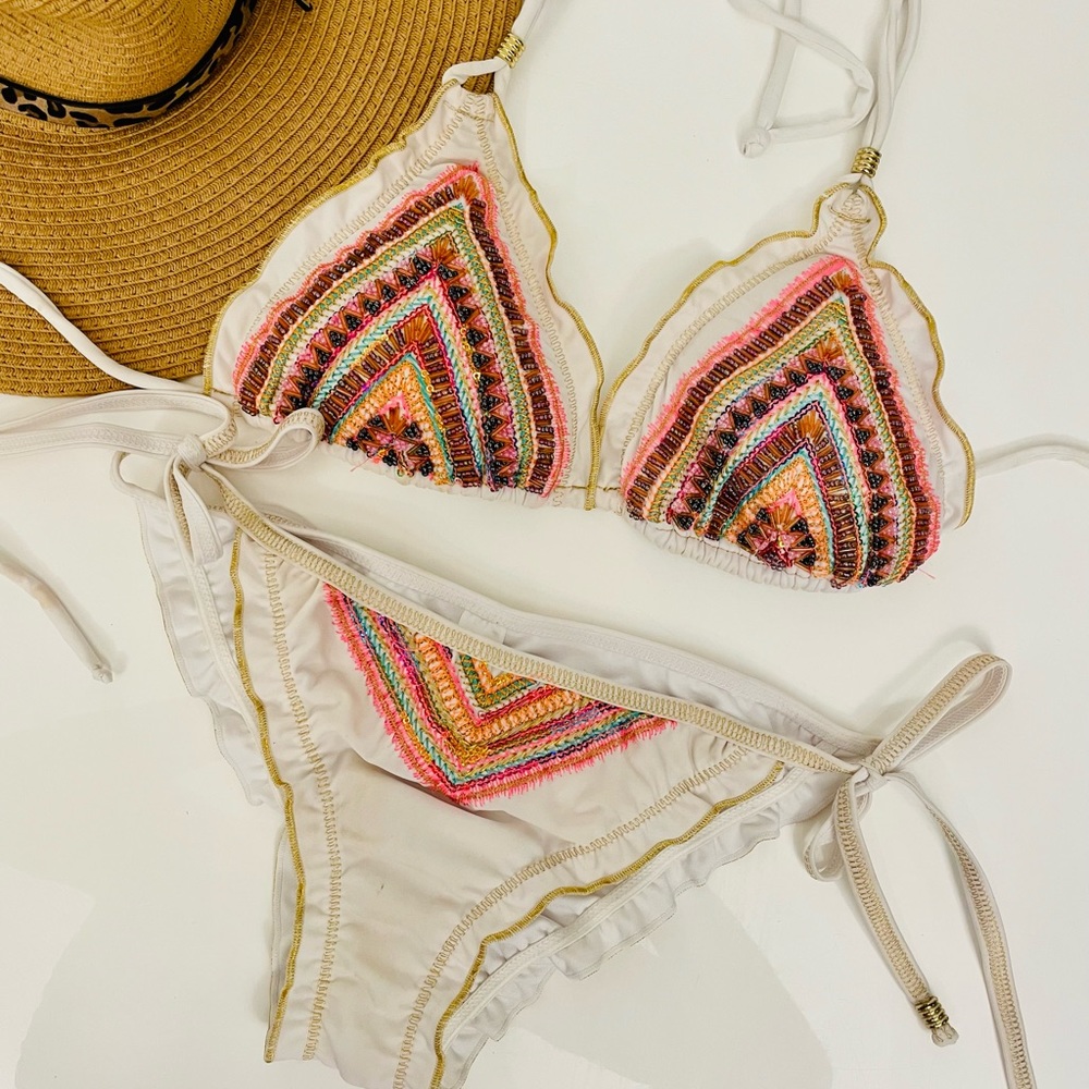 Colombian beaded bikini Colorful Scrunch bottom bikini S